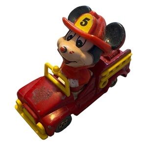 Vintage Mickey Mouse Firetruck Car Toy Red Kids Disney
